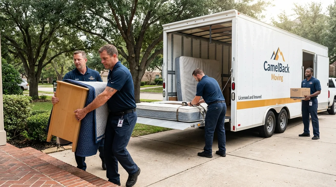 Crew loading residential truck for cross-state move from Black Creek, WI