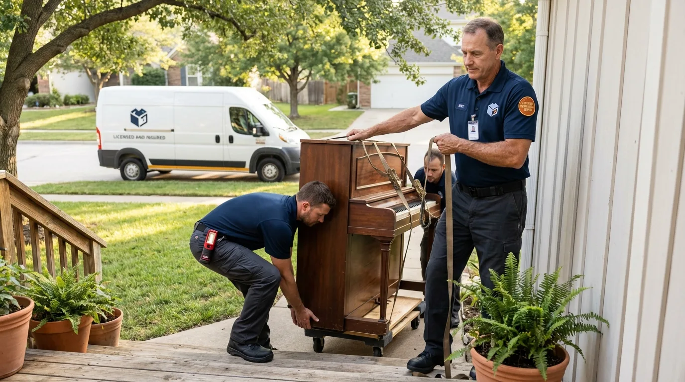 Licensed piano movers securing grand piano in Black Creek, WI