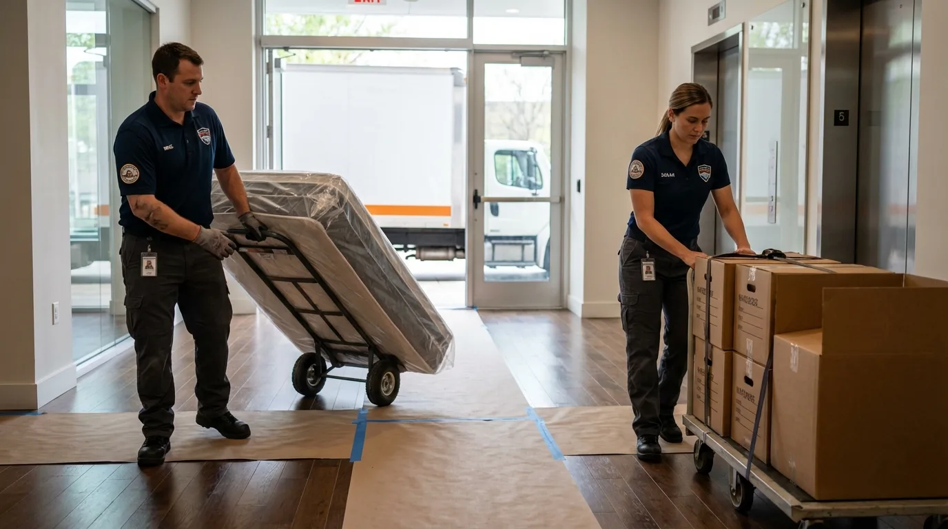 Professional apartment movers loading elevator in Black Creek, WI