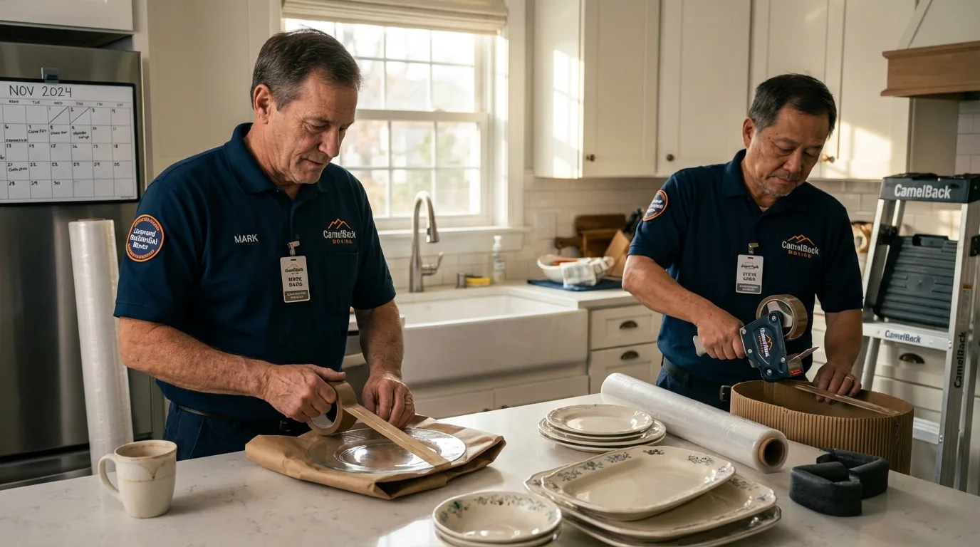 Professional crew packing kitchen dishware in Black Creek, WI